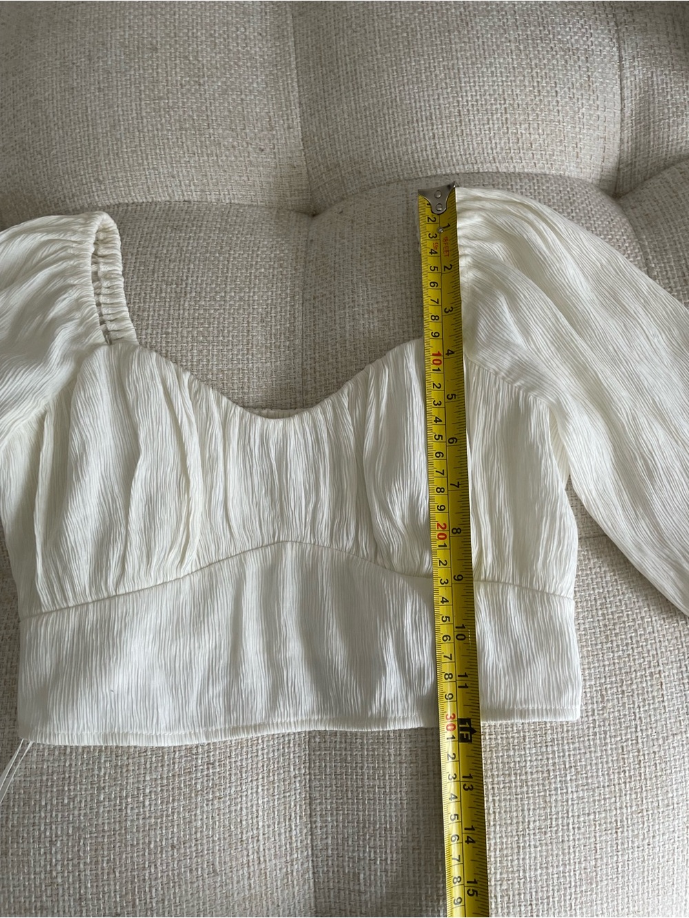 Abercrombie & Fitch Puff Sleeve Gathered Crop Top White - Picture 6 of 7